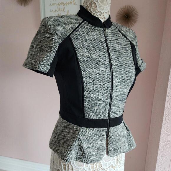 Etcetera Jackets & Blazers - LKNW ETcetera Black white tweed short sleeve peplum blazer adorb 4 A7